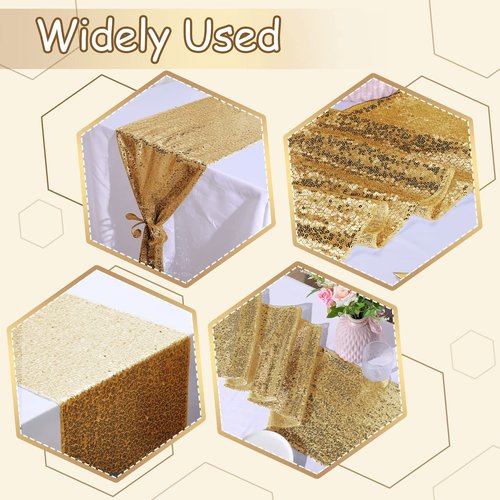 Mixweer 24 Pcs 12 x 108 Inch Gold Sequin Table Runners Bulk Glitter Table Runners Decorations for Birthday Party Wedding Engagement Holiday Celebration Supplies