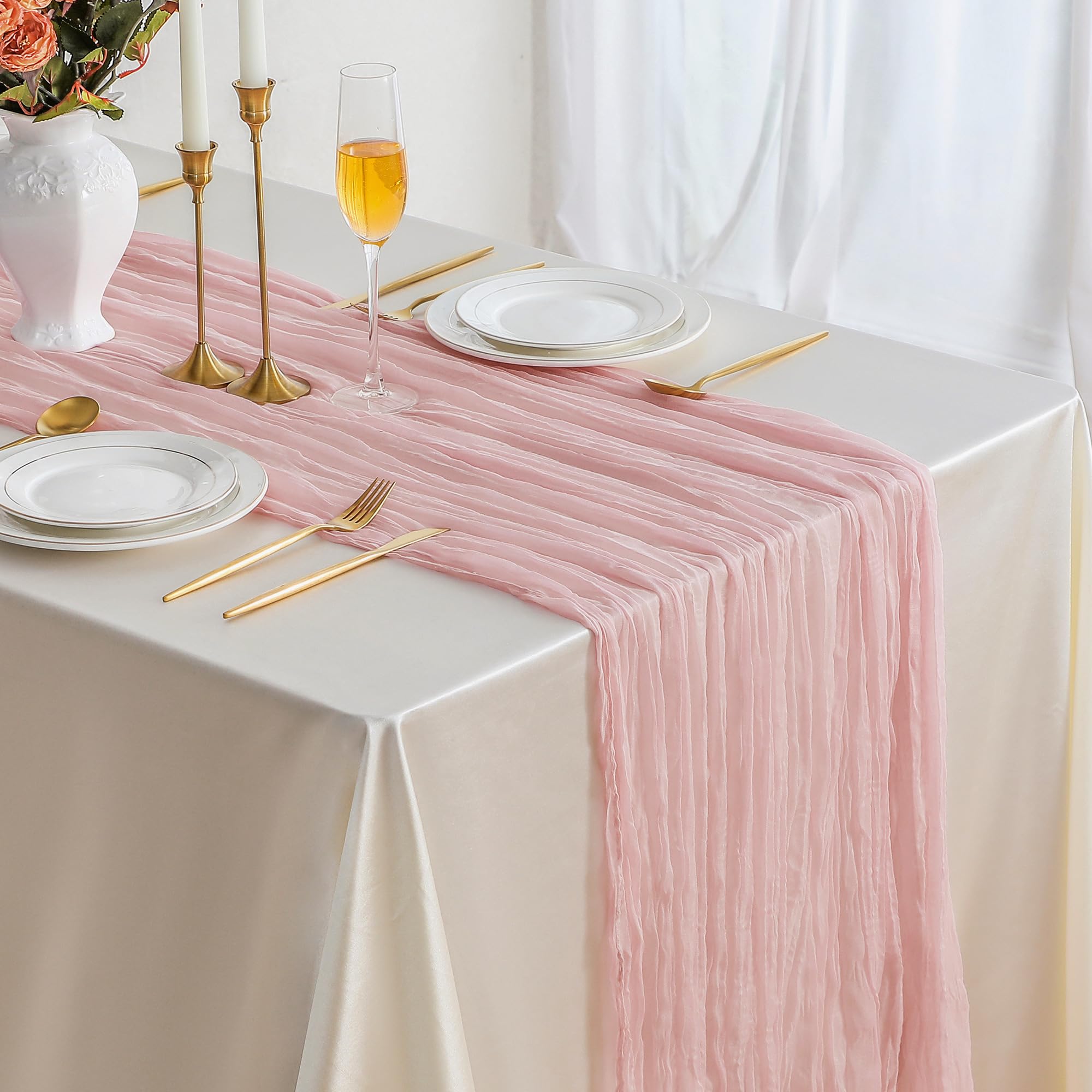 ButterMelt 12 Pack Ivory Cheesecloth Table Runner, Boho 35x120 Inch Long Gauze Decor for Baby Shower, Bridal Shower or Wedding Party