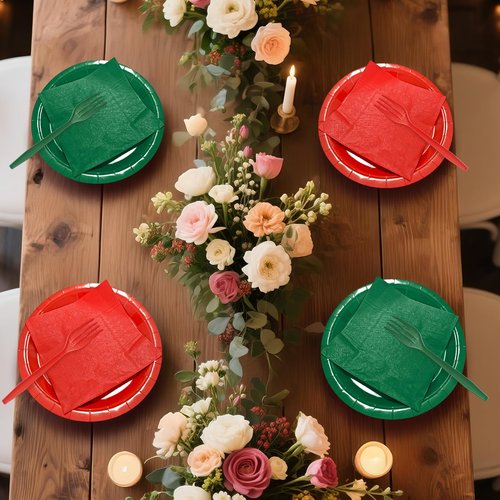 WXLDGHQ Red Paper Plates 9 Inch Set Disposable Red Birthday Dessert Dinner Plates and Napkins Party Supplies(75 PCS)