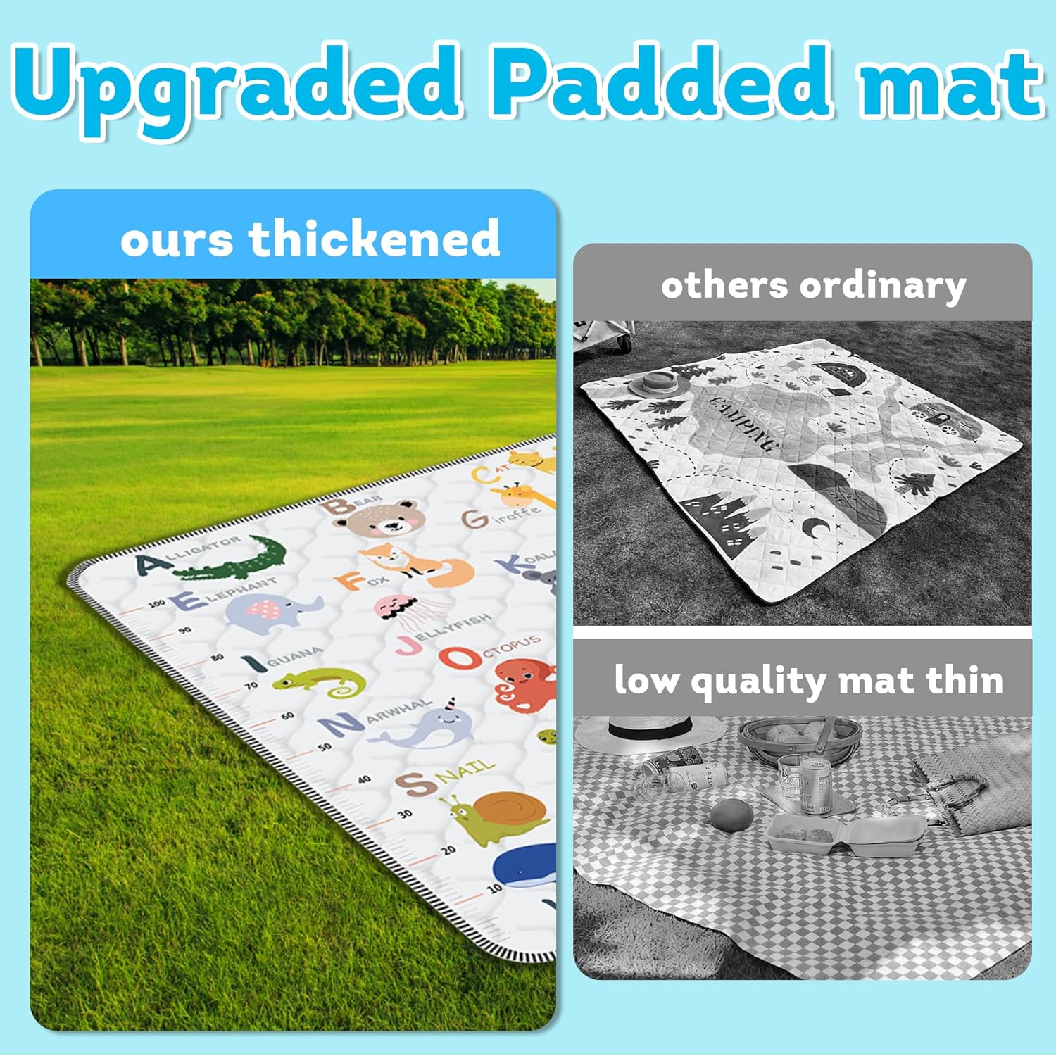 Skiennix Baby Play Mat - Thick, Soft, Non-Slip 50" x 50" Crawling Mat for Infants & Toddlers | Machine Washable, Animal Alphabet-A