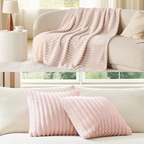 Bedsure Crystal Pink Fleece Blanket & Throw Pillow Covers Crystal Pink