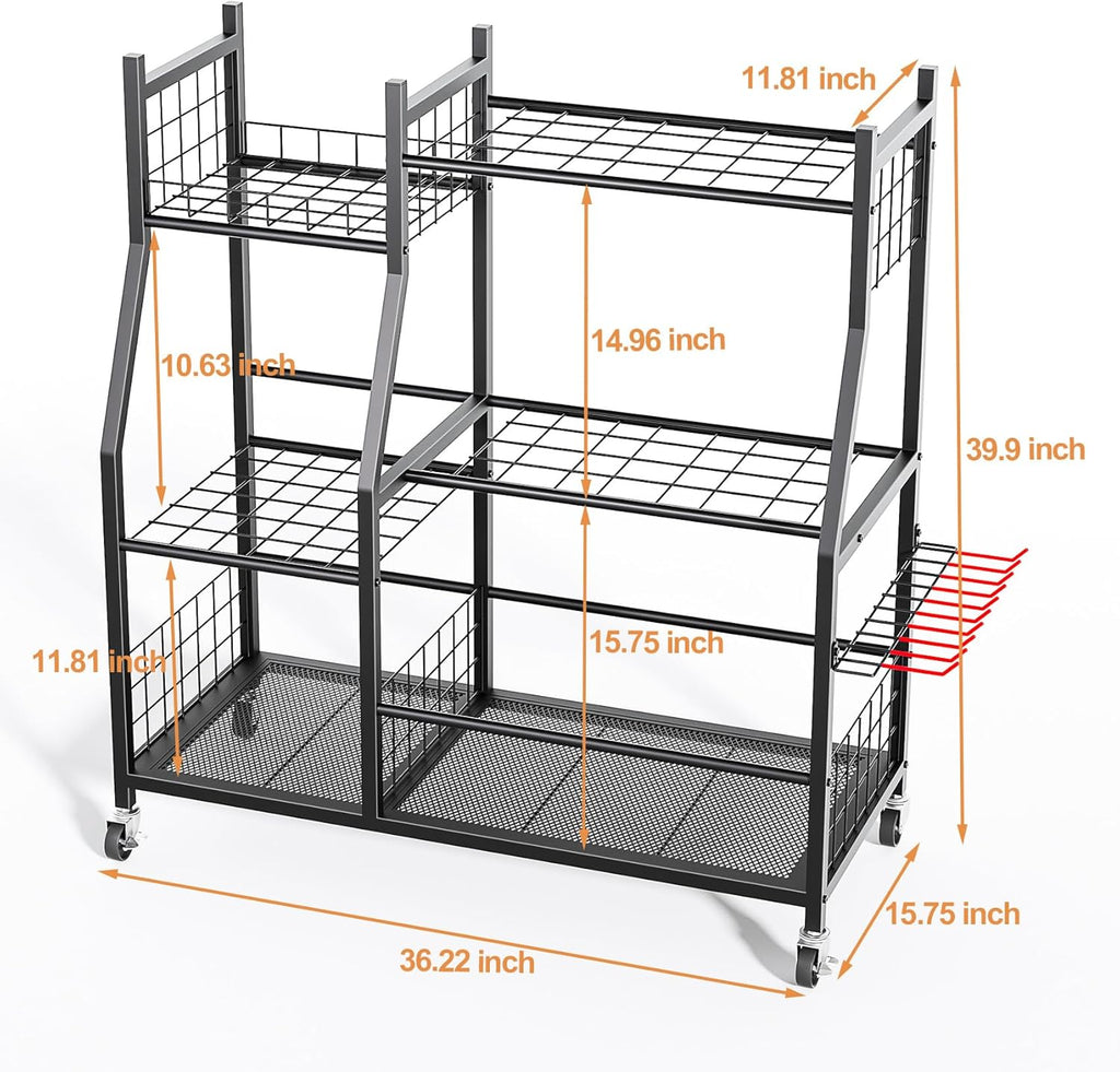 Skiennix Garden Tool Organizer - Freestanding Rolling Cart for Long Handled Tools | Yard Storage Rack