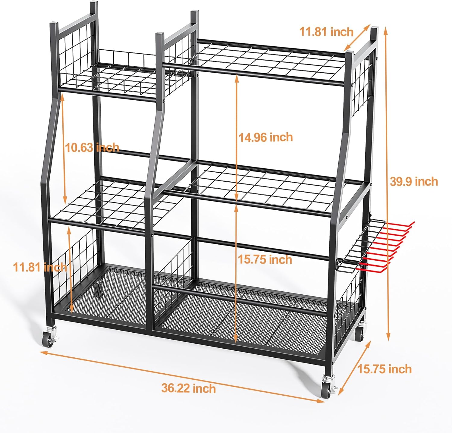 Skiennix Garden Tool Organizer - Freestanding Rolling Cart for Long Handled Tools | Yard Storage Rack