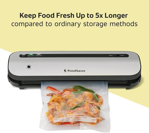 FoodSaver Vacuum Sealer - Space-Saving Design with Bags & Roll Included | Ideal for Food Preservation
