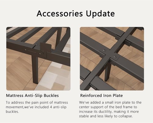 Full Bed Frame by [Brand Name] - Heavy Duty 14-Inch Metal Design with No Box Spring Needed | Noiseless & Easy Assembly