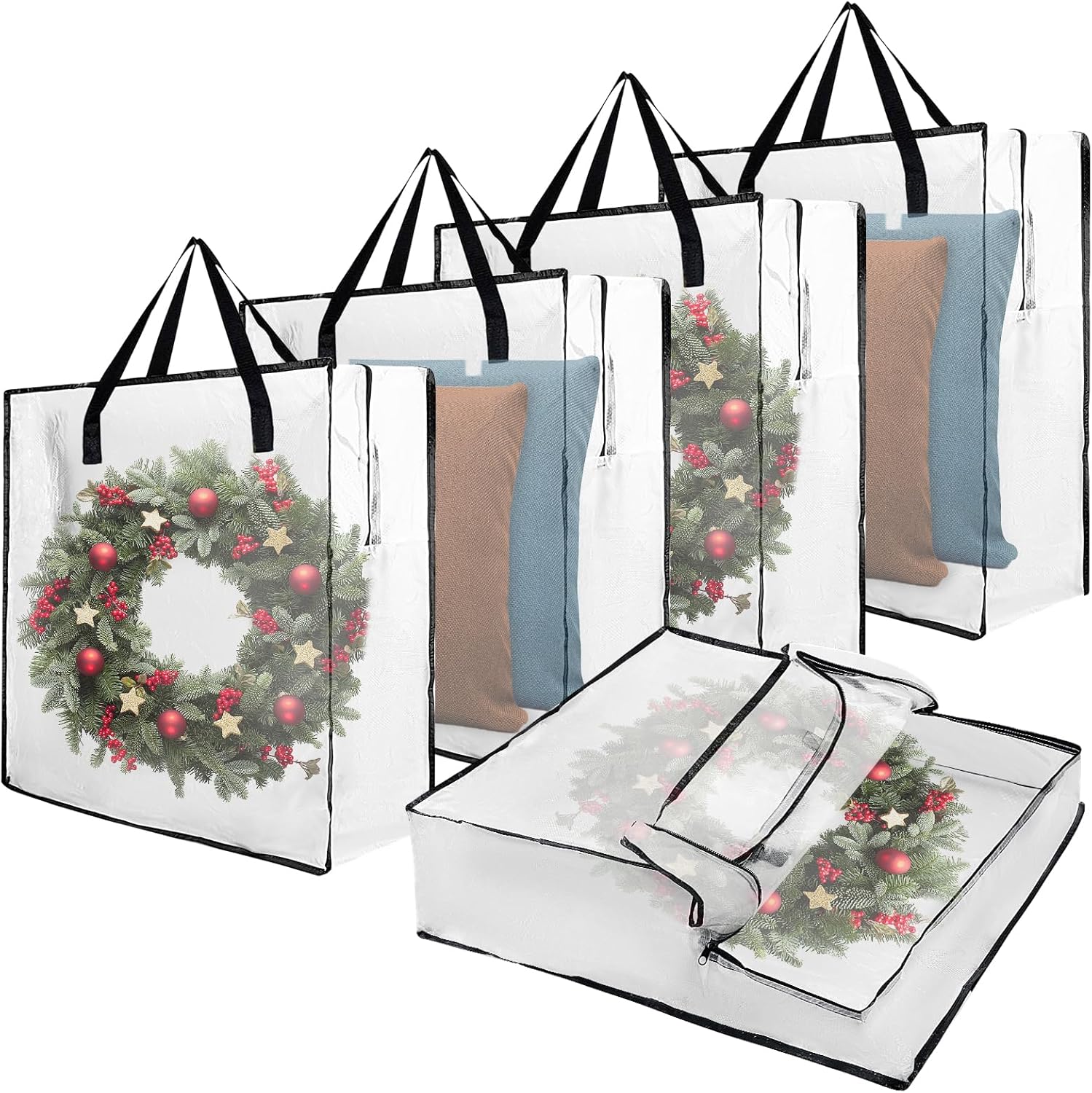 Skiennix Wreath Storage Container - 25-Inch Durable Polyester Bag with Handles for Holiday Decorations