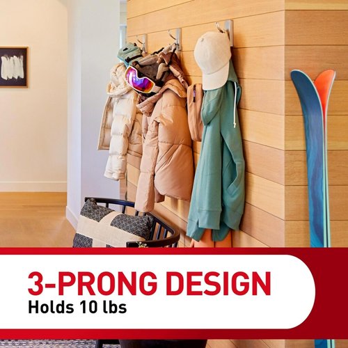 Command X-Large Satin Nickel Triple Hook, 2 Hooks, 6 Strips, Damage-Free Hanging with Adhesive Strips, No Tools Wall Hook for Hanging Decorations in Living Spaces