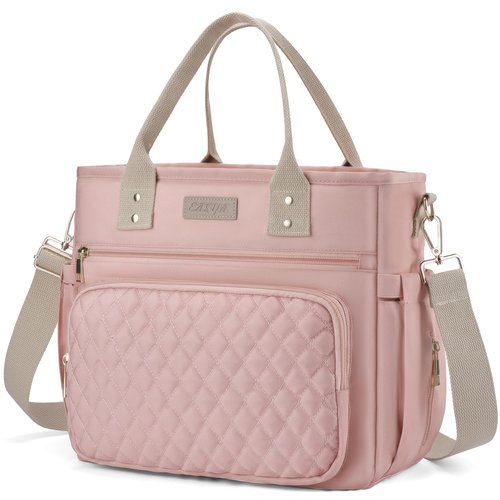 EASYA Large Women Lunch Bags for Work/Insulated Adult Lunch Box for Women/Durable Nylon Thermal Lunchbox for Womens/Leakproof Cooler Tote Bag with Storage Pocket (Shimmering blush pink Cotton Strap)