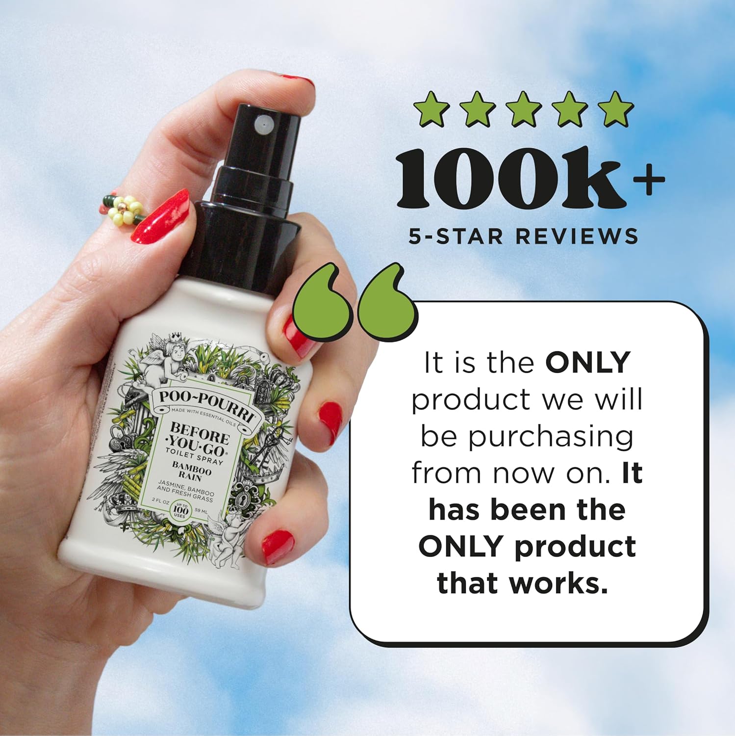 Poo-Pourri Toilet Spray - Bamboo Rain Odor Eliminator | 2 Fl Oz, Up to 100 Uses, TSA Approved