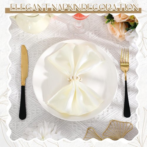 Newwiee 200 Pcs Satin Cloth Napkins and Napkin Ring Set, 100 17 x 17 Inch White Napkins and 100 Pearl Napkin Ring, Soft Table Supplies Bulk for Weddings, Banquet, Parties Dinner Decoration