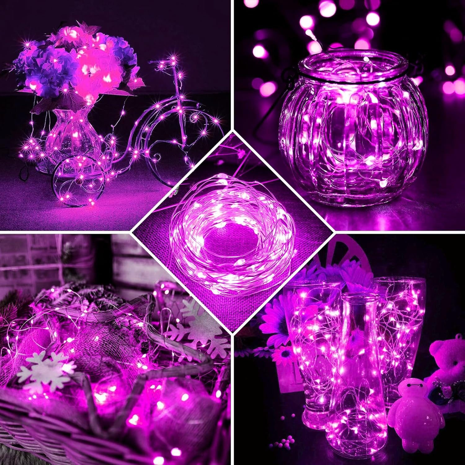 Skiennix 100 Pack Pink Fairy Lights - 7Ft 20 LED Twinkle String Lights | Battery Operated & Waterproof for Parties, Weddings, & Holidays
