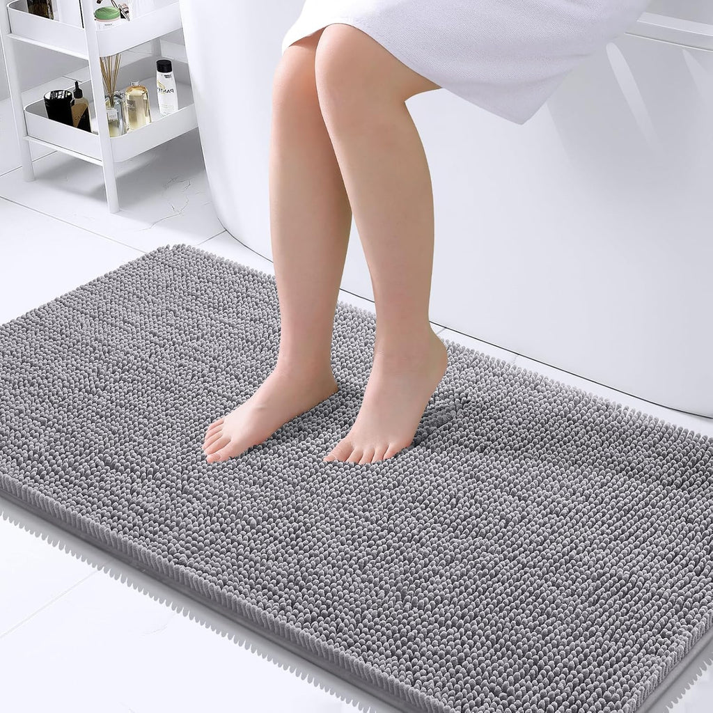 OLANLY Large Bathroom Rugs - Extra Soft Chenille Bath Mats with Rubber Backing | 45x27, Quick Dry, Grey