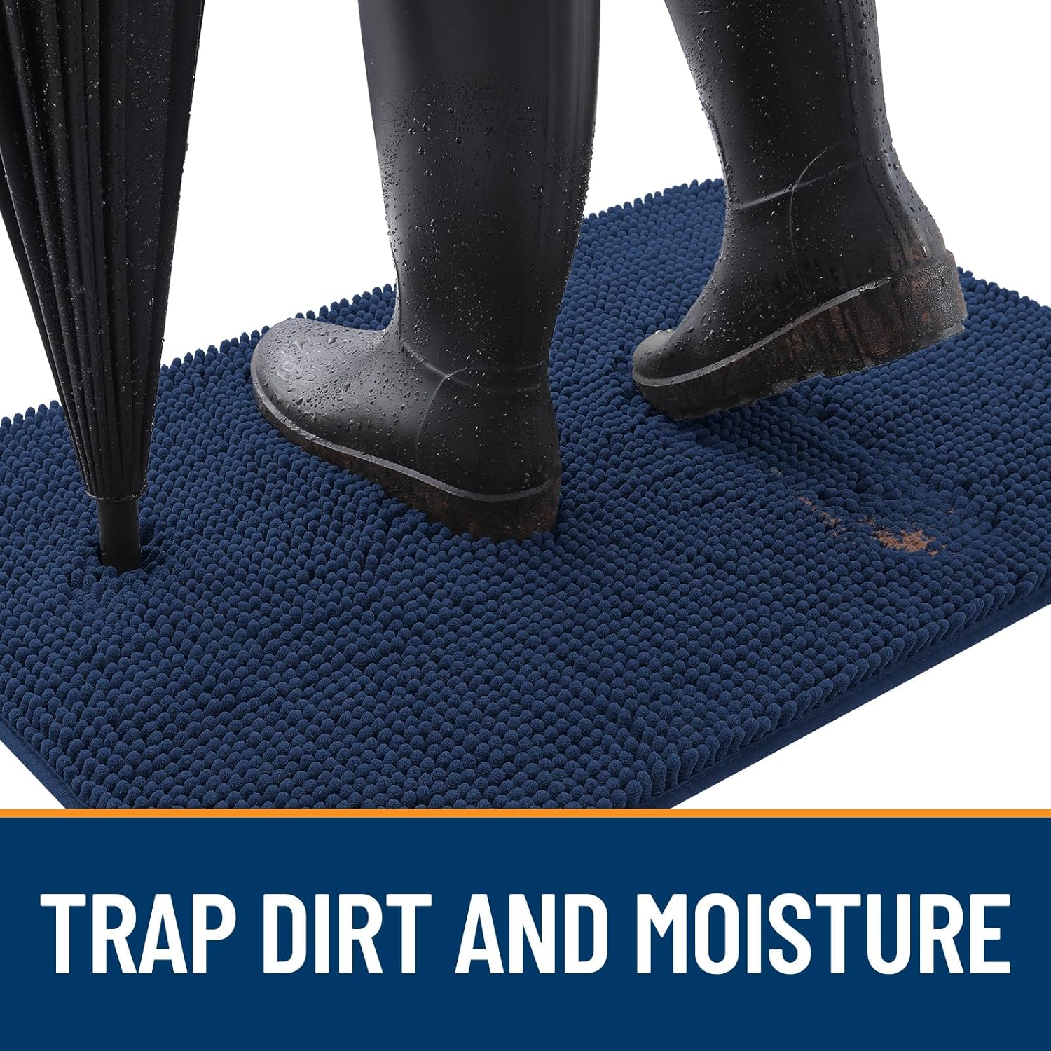 OLANLY Dog Door Mat - Absorbent Non-Slip Chenille Mud Mat for Muddy Paws | 47x24, Dark Blue