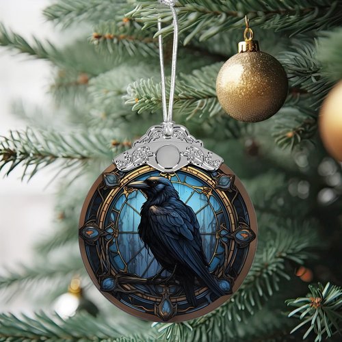 Christmas Ornament, Stained Glass Ornament, Christmas Decorations for Tree, Holiday Ornament, Unique Gift Idea - Crow in The Dark