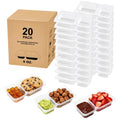 HI-REEKE 9 OZ Double Compartment Snack Containers, 20 Sets Bigger Reusable Clear Snack Packs Container with Lids