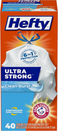Hefty Ultra Strong 13 Gallon Trash Bags - Drawstring Closure & Odor Control | 40 Count, Clean Burst Scent