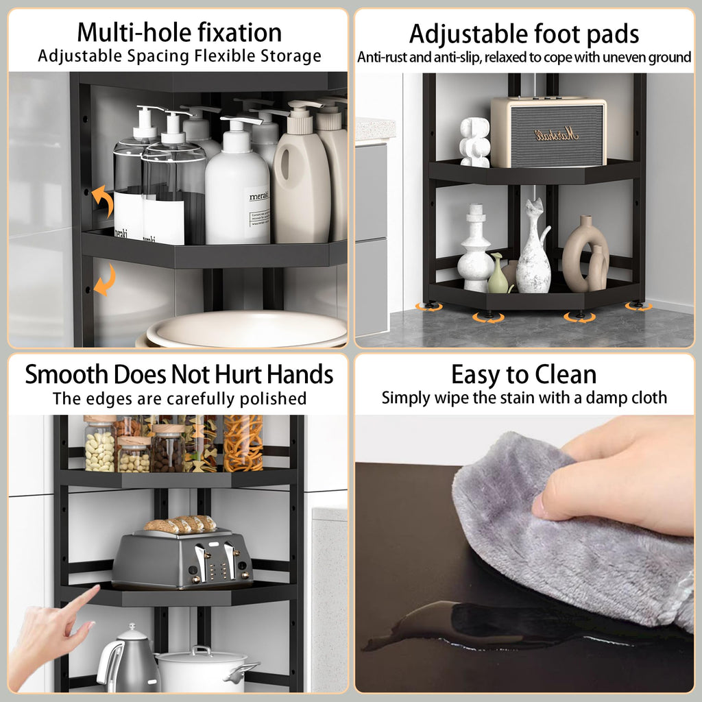 Serxis 5 Tier Standing Corner Shower Caddy,Waterproof and Rust Proof,Adjustable Height,Multi-functional Tiered Storage for Shower Gel,Shampoo,Cosmetics,Kitchen Supplies,Black