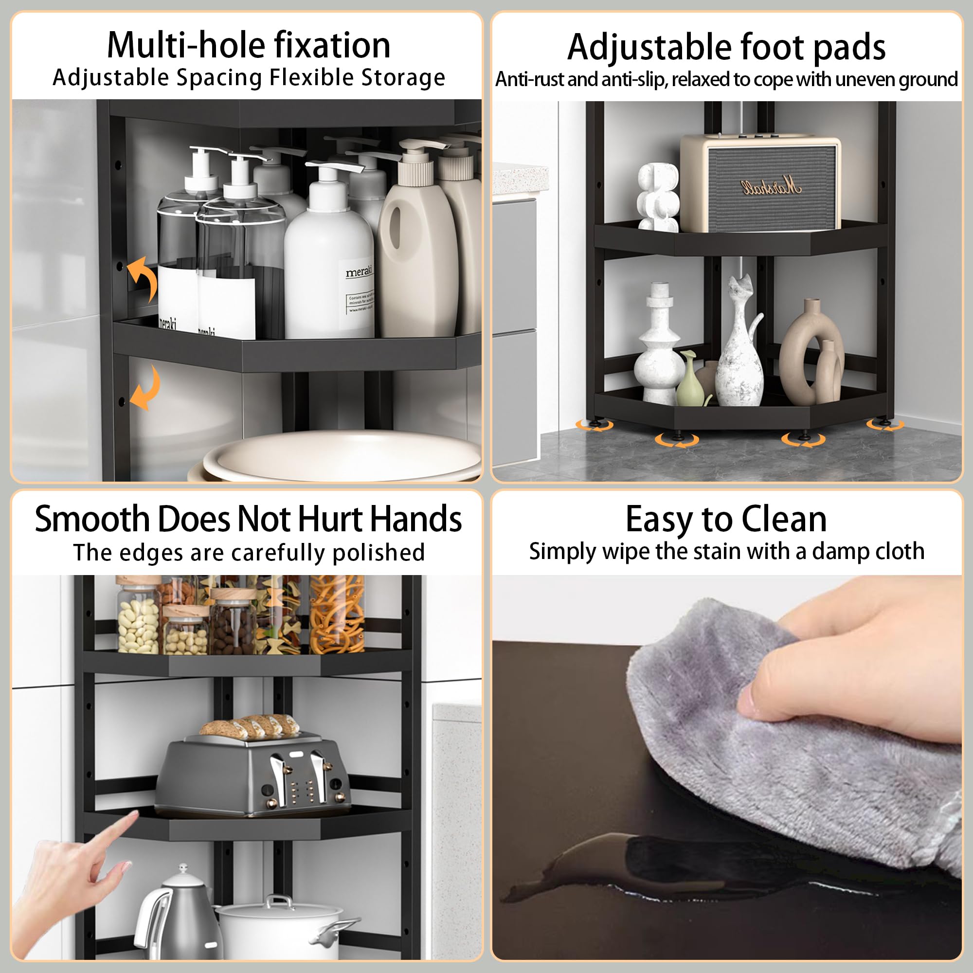 Serxis 5 Tier Standing Corner Shower Caddy,Waterproof and Rust Proof,Adjustable Height,Multi-functional Tiered Storage for Shower Gel,Shampoo,Cosmetics,Kitchen Supplies,Black