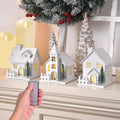 Skiennix Christmas Village Set - 3 White Xmas Houses with Remote-Control LED Candles | Indoor Table Decor