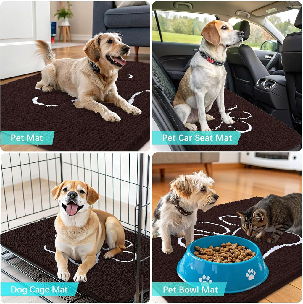OLANLY Dog Door Mat - Absorbent Non-Slip Mud Mat for Muddy Paws | 59x24 Inches, Brown Paw Print Design