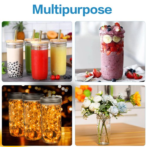 24 oz Wide Mouth Glass Jars - 6 Pack with Airtight Lids and Bands, Ideal for Fermenting, Pickling, Meal Prep, Overnight Oats, Jam, Jelly, and DIY Projects