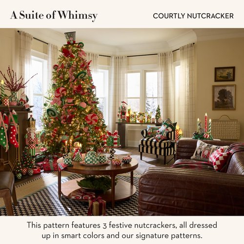 MACKENZIE-CHILDS Lumbar Throw Pillow, Decorative Polyester Pillow for Christmas Decor, 12x22, Black-and-White Courtly Nutcracker