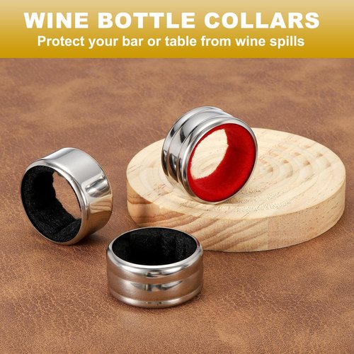 PATIKIL 4 Pcs Wine Bottle Collars, Stainless Steel & Velvet Felt Bottle Drip Ring Anti-overflow Wine Drip Catcher Accessories for Kitchen Bar Party Beverage, Black/Red (Ordinary&Flannel)