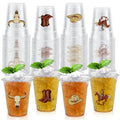 50 Pcs 12OZ Western Cowboy Plastic cups, Western Party Decorations Disposable Western Print Clear Plastic Cups Juice Soda Beverage Birthday Party Favors For Western Cowboy Themed Party Supplies