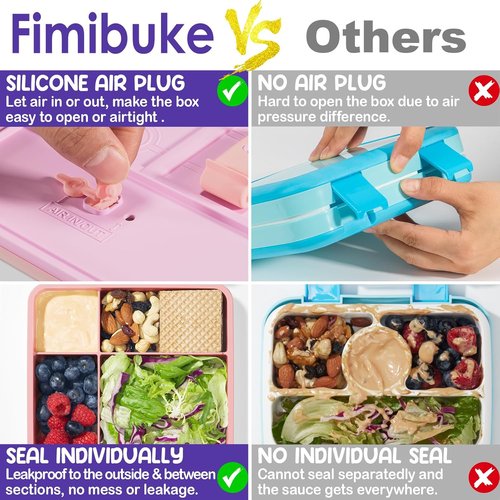 Fimibuke Bento Lunch Box - Leak Proof 4-Compartment Container | BPA-Free, Dishwasher Safe, Perfect for Kids Ages 3-12