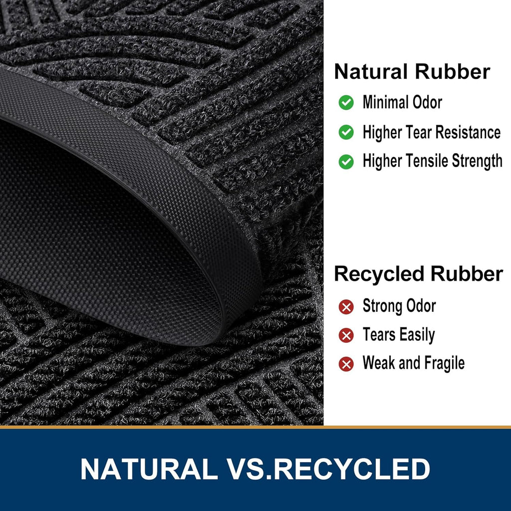Smiry Heavy-Duty Rubber Doormat - Traps Dirt & Moisture | Easy Clean, Low Profile, 35x23 Inches, Black