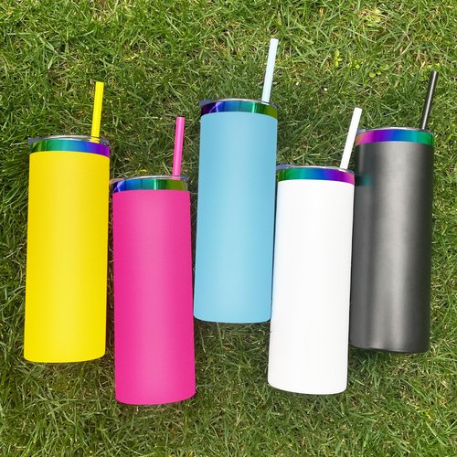 FunTrans 20 oz Skinny Tumblers Stainless Steel Tumbler with Lid and Straw Double Wall Vacuum Insulated Coffee Mug 20oz Powder Coated Cup for Hot and Cold Drinks(Black,8 pack)