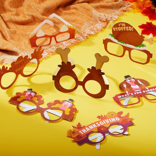 JOYIN 48 Pcs Thanksgiving Turkey Glasses, Turkey Eyewear Frame Pumpkin Maple Leaves Photo Props,Thanksgiving Eyeglasses for kids, Party Favors, Accessories(One Size Fits All)