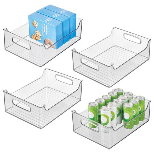 iDesign Plastic Stackable Pantry Bin - Storage Bin with Handles for Cabinets or Fridge - Set of 4 - Clear