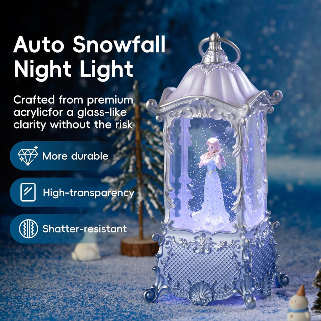 Snow Globe Lantern | Violin Girl Music Box - Shatterproof, LED Light, 8 Songs, USB/Battery Powered, Silver