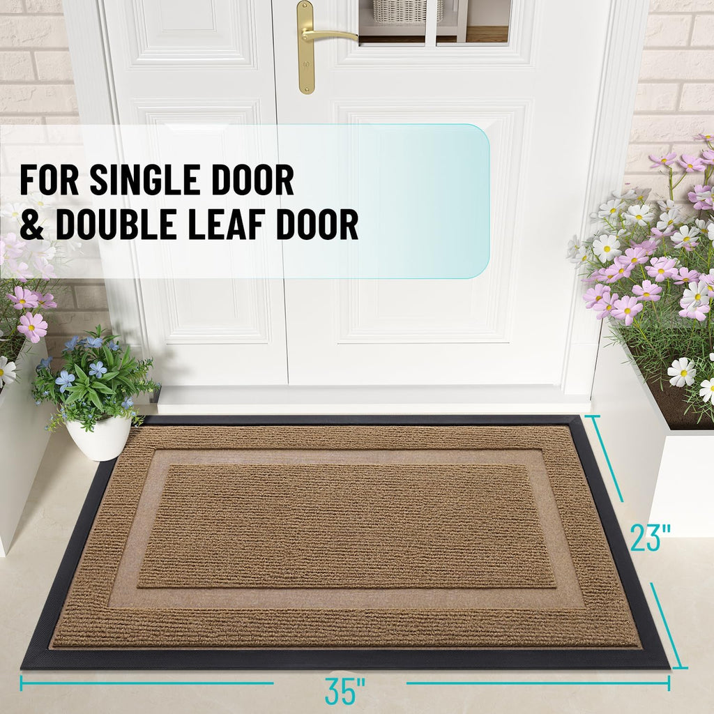 OLANLY Indoor Outdoor Front Door Mat - Waterproof, All-Weather, Easy Clean | 35x23, Light Brown