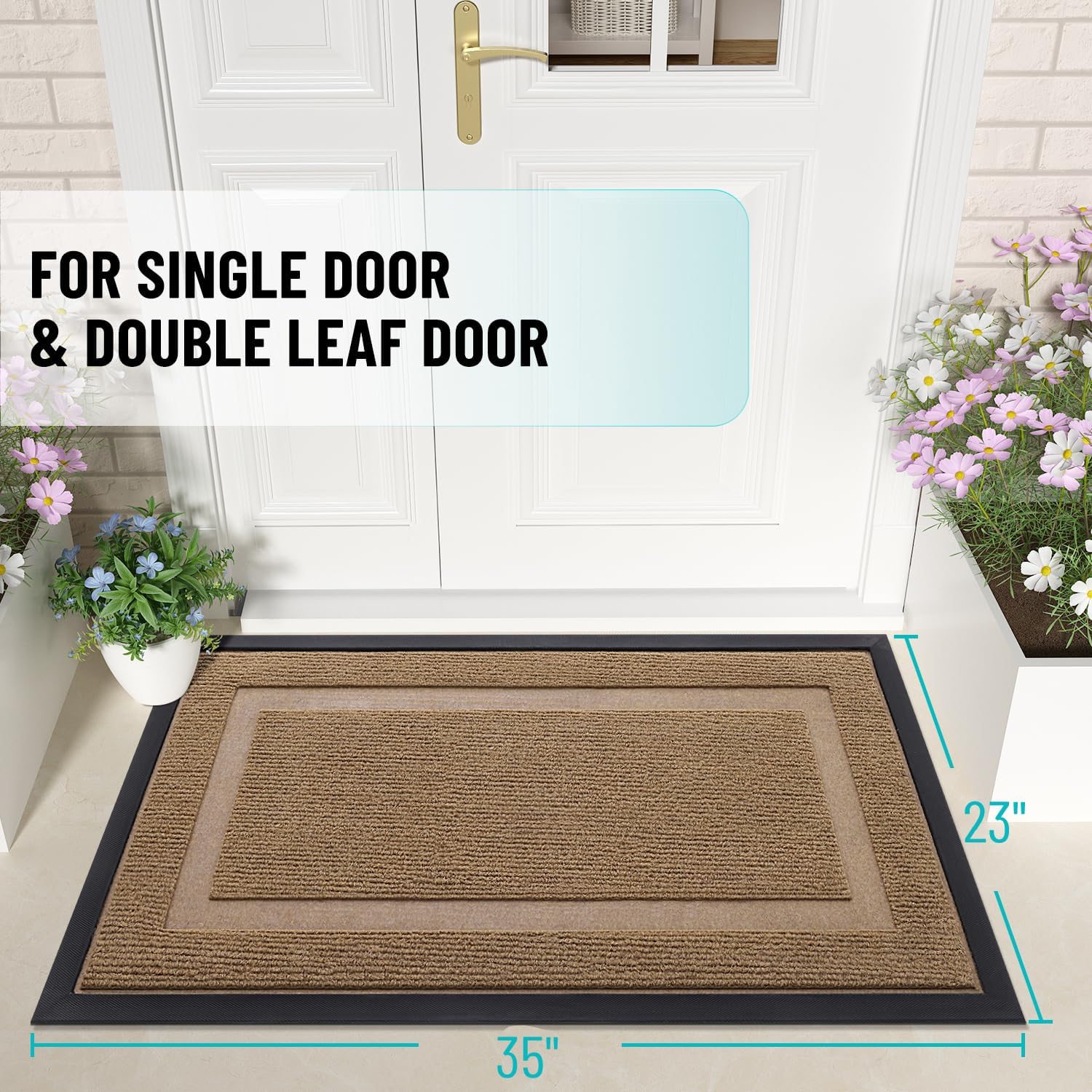 OLANLY Indoor Outdoor Front Door Mat - Waterproof, All-Weather, Easy Clean | 35x23, Light Brown