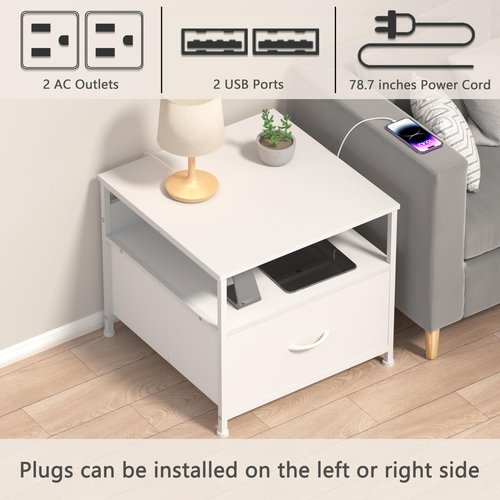 Unionly180 lb Mini Fridge Table with Drawer Fridge Shelf, Mini Fridge Cabinet with Storage,Heavy Duty Fridge Standwith Charging Station, 4 Adjustable Feet for Home Kitchen (White)
