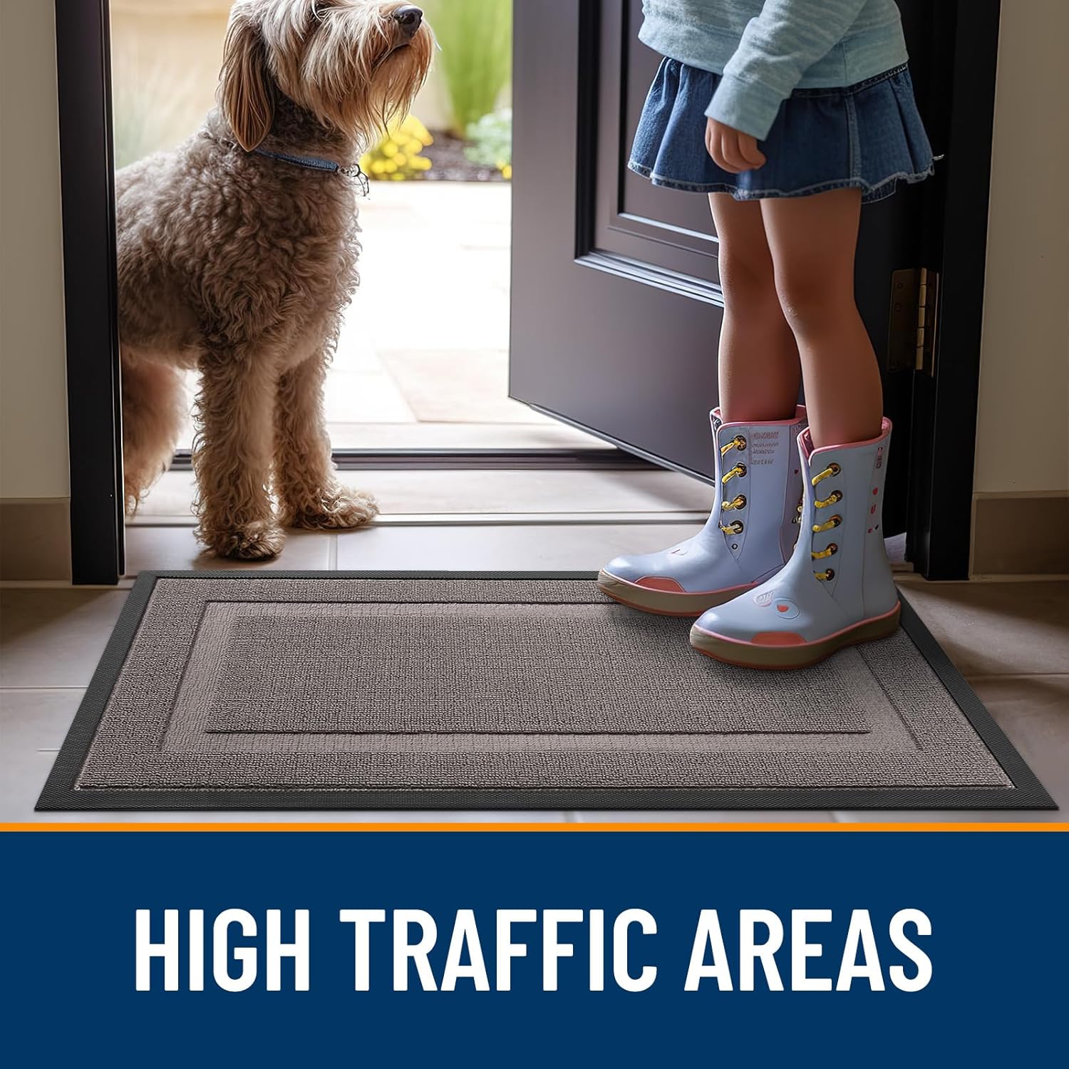 OLANLY Indoor Outdoor Doormat - Waterproof All-Season Rubber Mat | Low Profile, Easy Clean, 47x17, Taupe