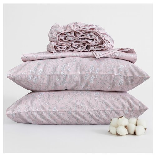 RUVANTI 100% Cotton Sheets Queen Size Bed Set - 300 Thread Count Silky Soft Sateen Weave, Cooling, Lightweight & Breathable, 16" Deep Pocket, Durable & Luxury Satin-Like, 4 Piece, Pink Fusion