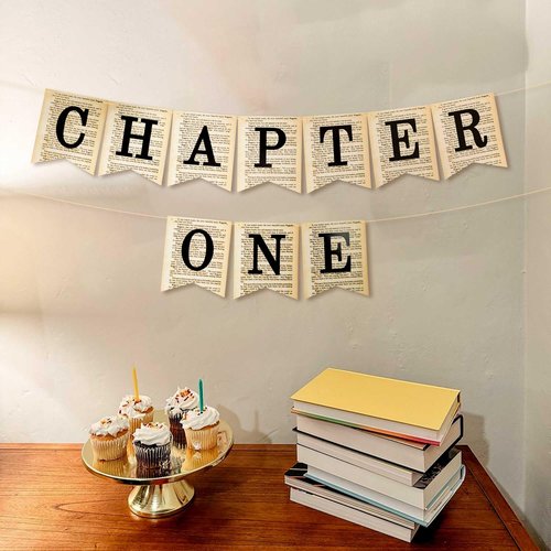Chapter One Banner Sign A New Chapter Begins Banner Book Reading Themed decor Sign Garland for Wedding Baby Shower Retirement engagement Bridal Shower