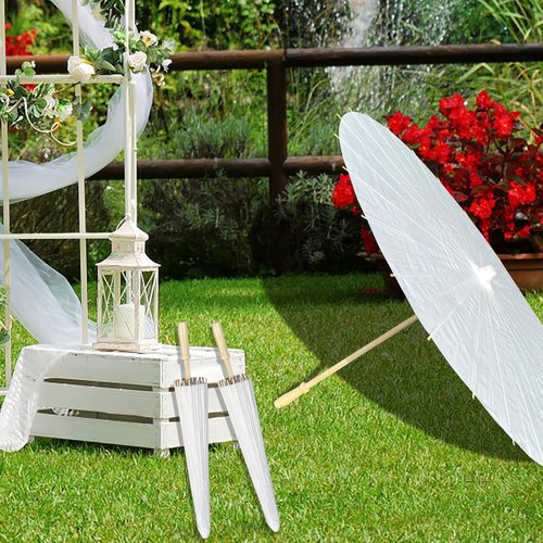MOTOTO 16 Pieces 33 Inches White Paper Umbrellas Parasol Chinese Japanese Oiled Paper Umbrellas Decorative DIY Painting Parasol for Wedding Bridal Party Decor