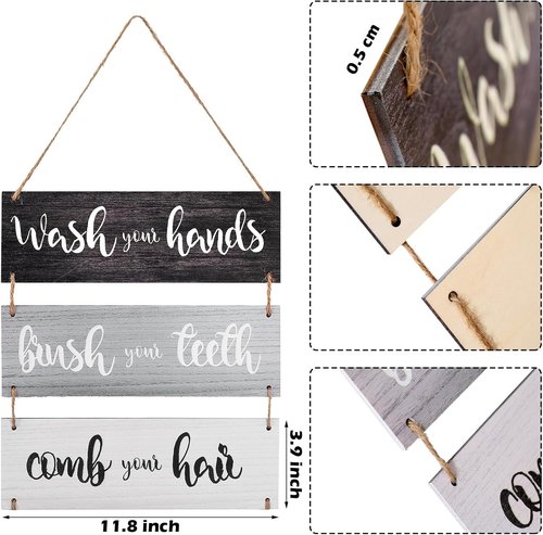 Jetec Farmhouse Bathroom Wall Decor - Funny Bath Rules Wooden Sign | Rustic Home Art in Black & White