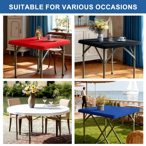NALVXIN, 2 Packs, Fitted Tablecloth Black Card Elastic Spandex Table Cover-Small Stretch Folding Table Cloths for Kitchen Dining Picnic Patio Outdoor Party (Black, 34in*34in(Square))