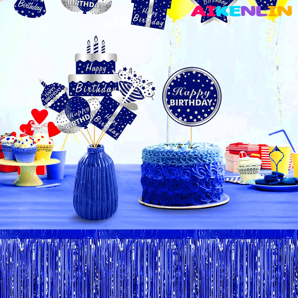 6 Pack 29x108 Inch Metallic Foil Fringe Tinsel Table Skirts Banner for Rectangle Tables Streamer Garland Curtains Backdrop for Wedding, Birthday, Parade Floats, Christmas Party Decoration(Blue)