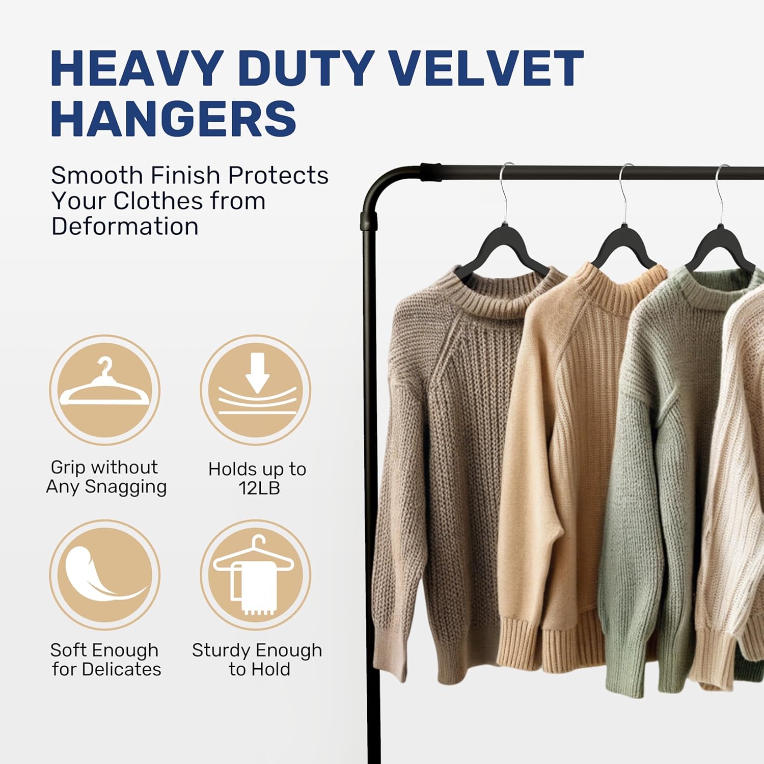 Simple Deluxe Velvet Hangers - 30 Pack Heavy Duty Space-Saving Felt Hangers with 360° Rotatable Hook | Black