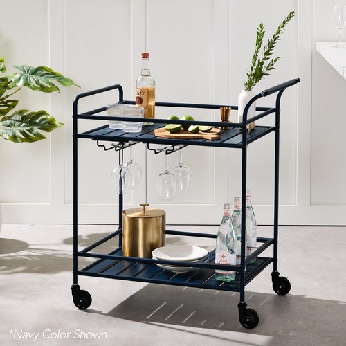Best Choice Products Rolling Bar Cart, Mobile Home Bar Serving Cart, Serving Station w/ 2 Tier Shelves, Wine Rack, Lockable Wheels - Deep Green