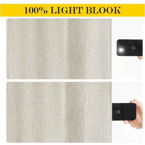 NICETOWN 100% Blackout Linen Curtain for French Front Door Thermal Insulated Door Curtain Panel with Tieback for Patio Glass, Linen Sheer Drapes for Living Room, W25 x L72, 1 PC, Natural Beige