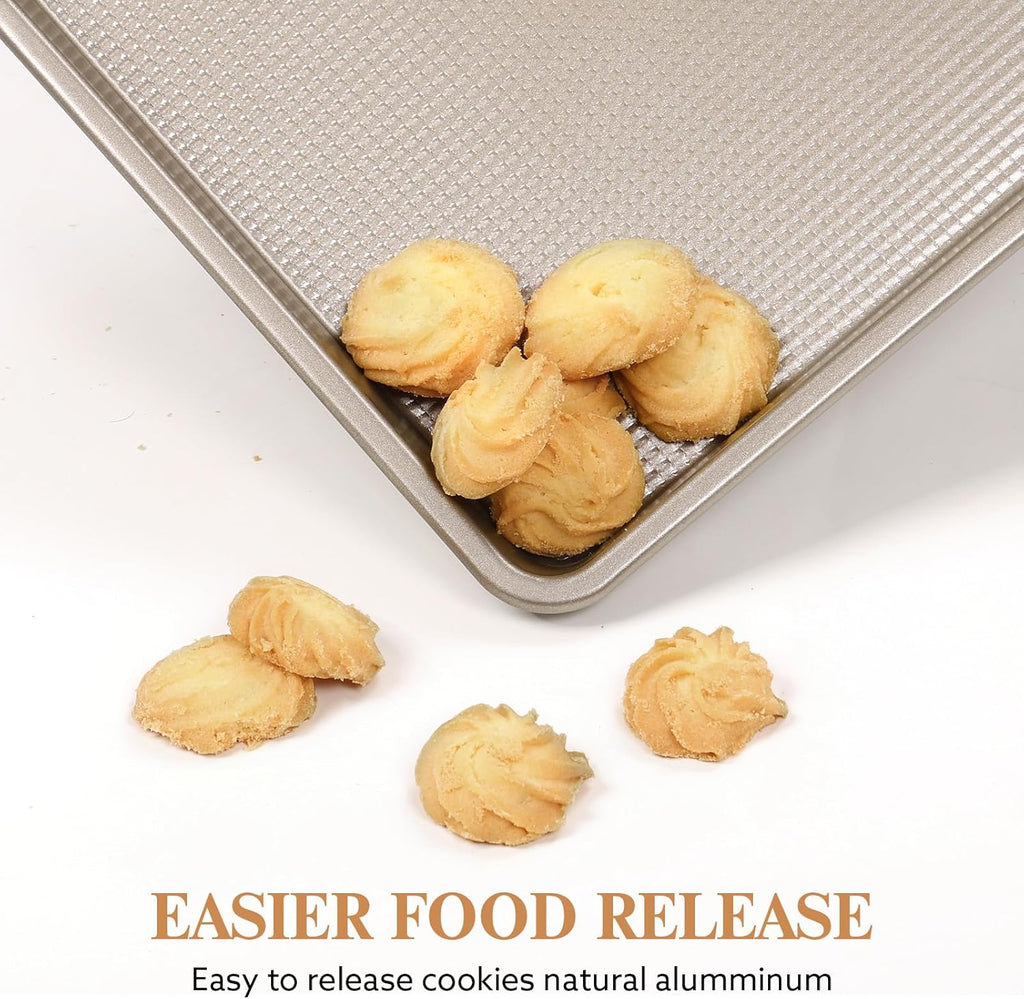 Skiennix Nonstick Baking Pan Set - Heavy Duty Cookie Sheets, 9x13in & 10x15in, Textured Gold Finish