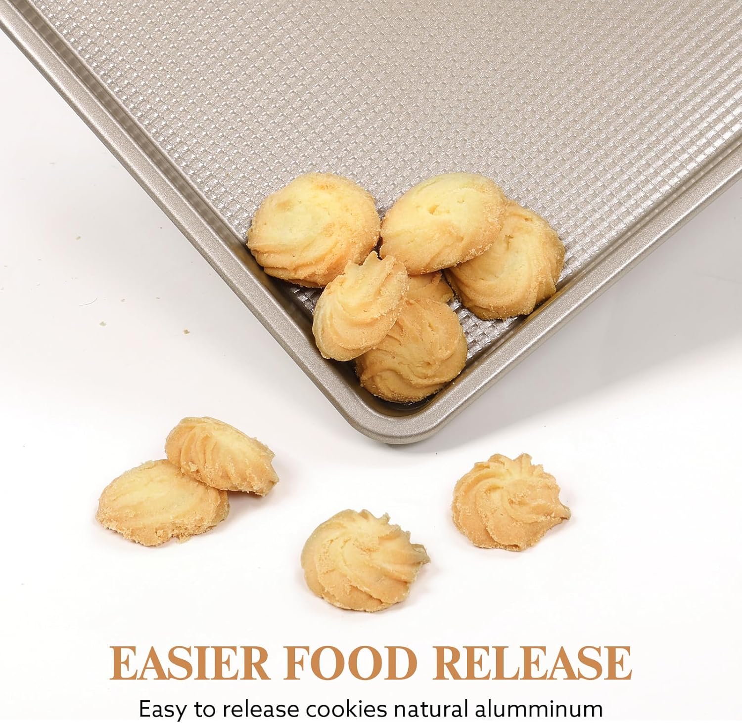 Skiennix Nonstick Baking Pan Set - Heavy Duty Cookie Sheets, 9x13in & 10x15in, Textured Gold Finish