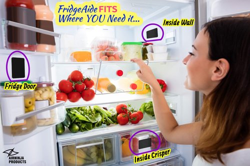 AIRNINJA Fridge Deodorizer - Natural Refrigerator Deodorizer Odor Eliminator - Beats Baking Soda and Bamboo Charcoal Air Purifying Bags - Activated Carbon Odor Absorber for Fridge & Freezer (2 pk)